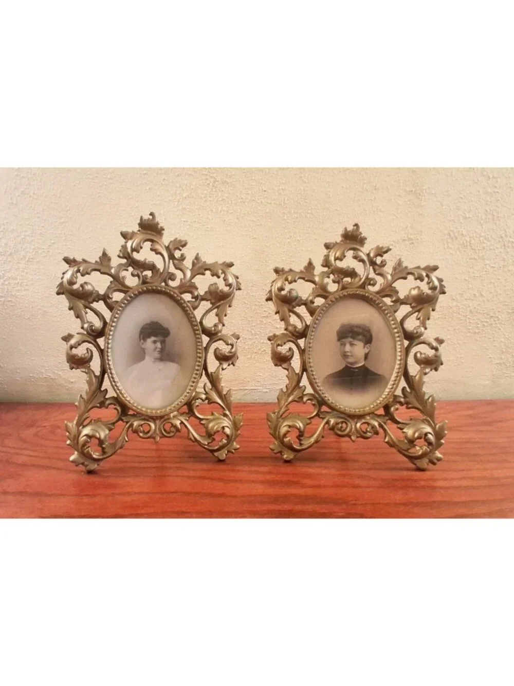 Antique Victorian Picture Photo Frame Cast Iron Ornate Scroll Filigree Set of 2